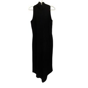 JONES NEW YORK DRESS Black Sleeveless Mock Neck Asymmetrical Hem Midi Size 12